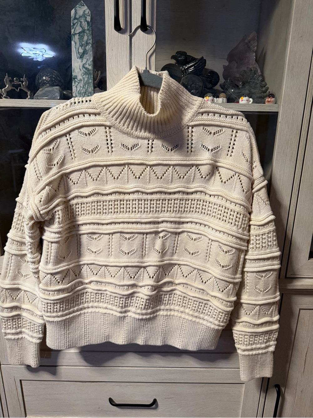French Connection Cream Openwork Turtleneck Sweater